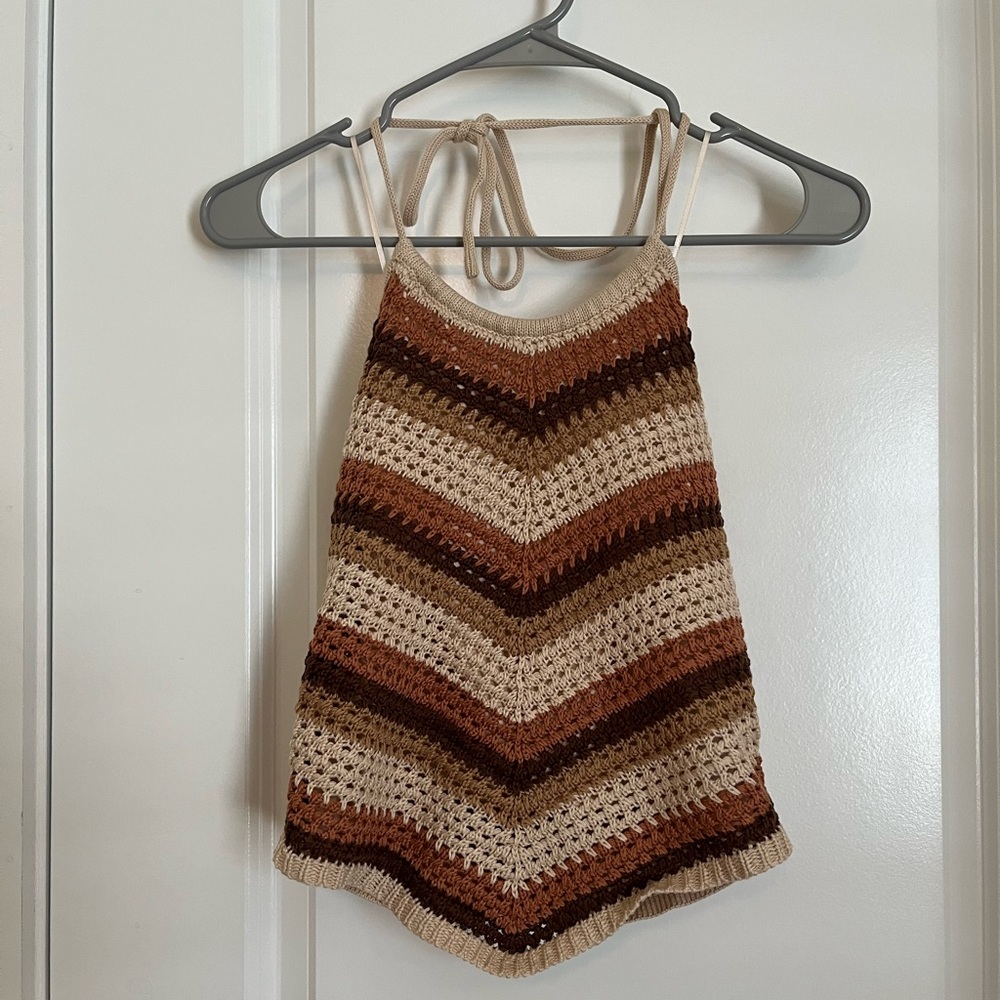 CROCHET CROP HALTER TOP NEUTRAL COLORS | LARGE